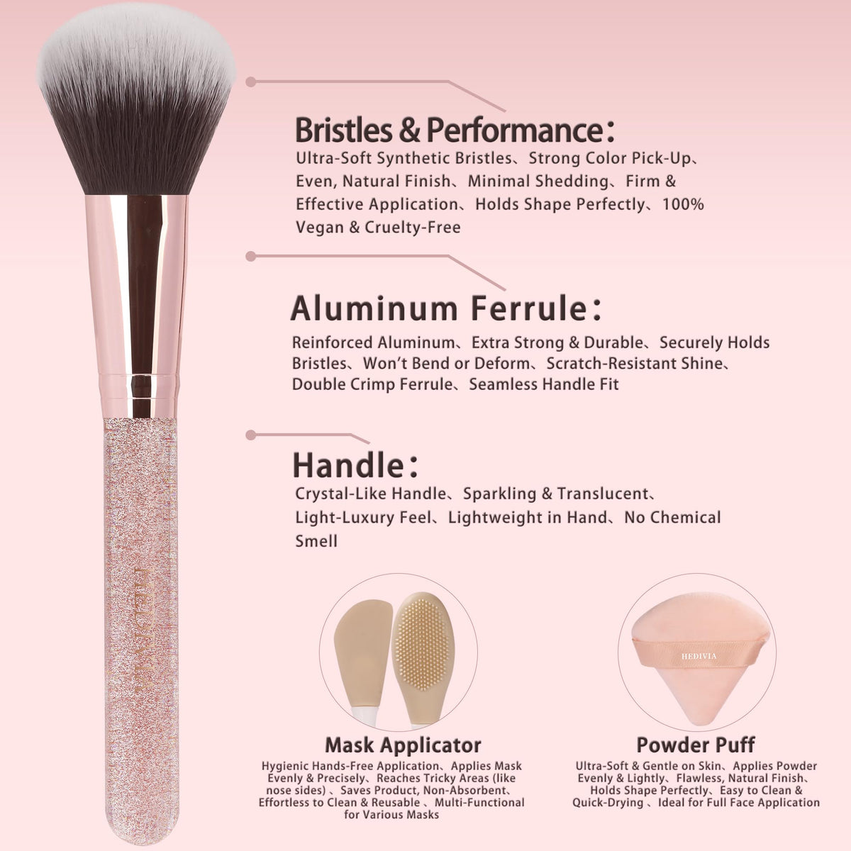 HEDIVIA makeup brushes with ergonomic handles