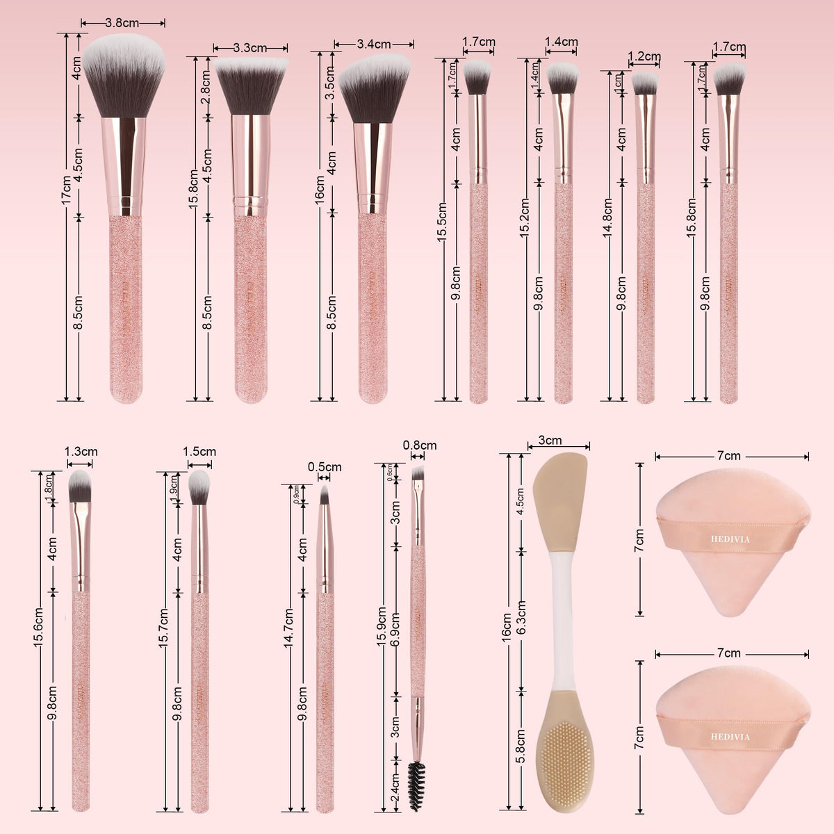 HEDIVIA makeup brushes with soft bristles and non-slip handles