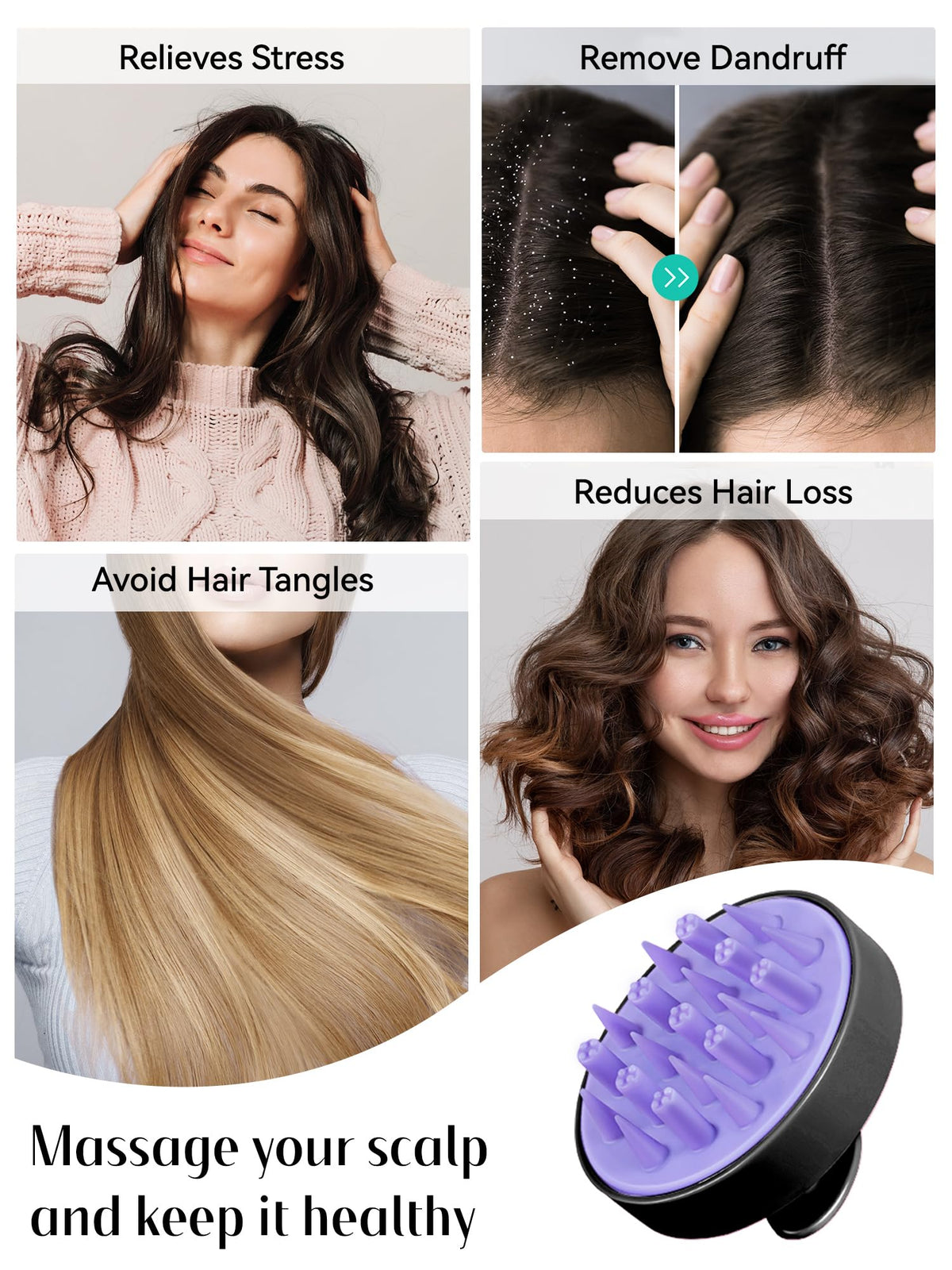 HEETA Hair Scalp Massager Brush close-up of thick and thin bristles