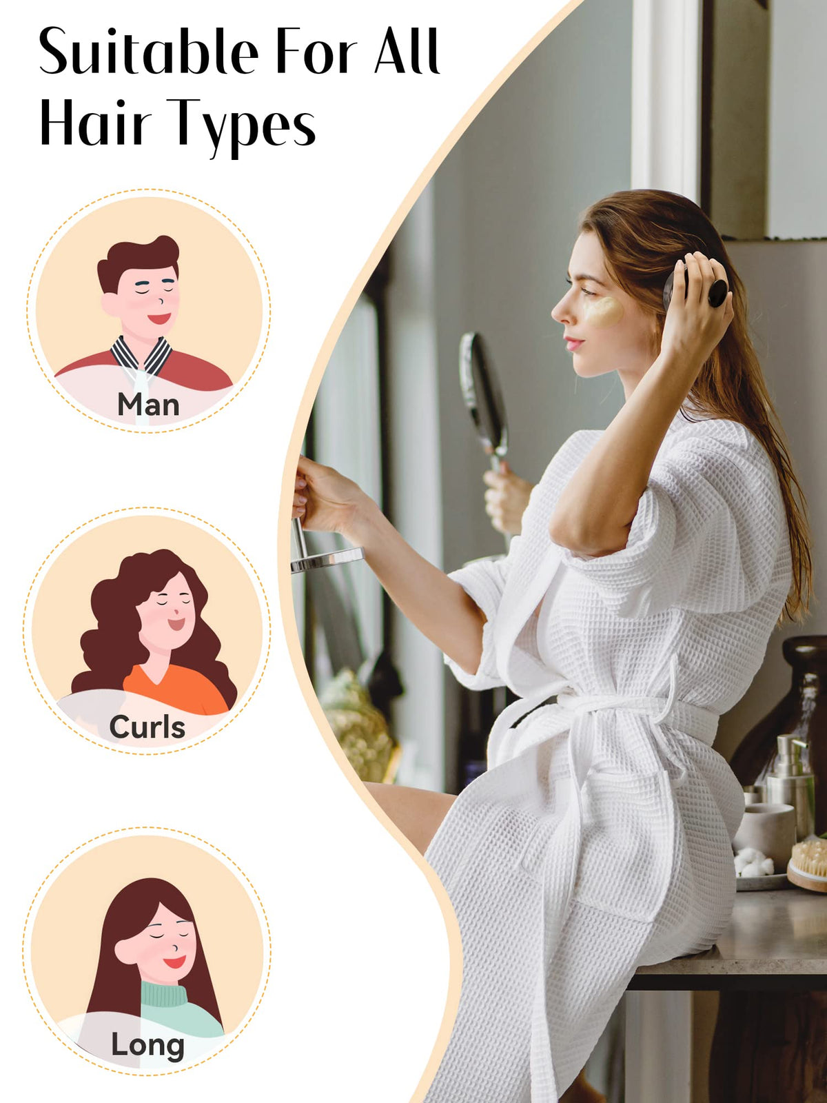 HEETA Hair Scalp Massager Brush with a person using it on long hair