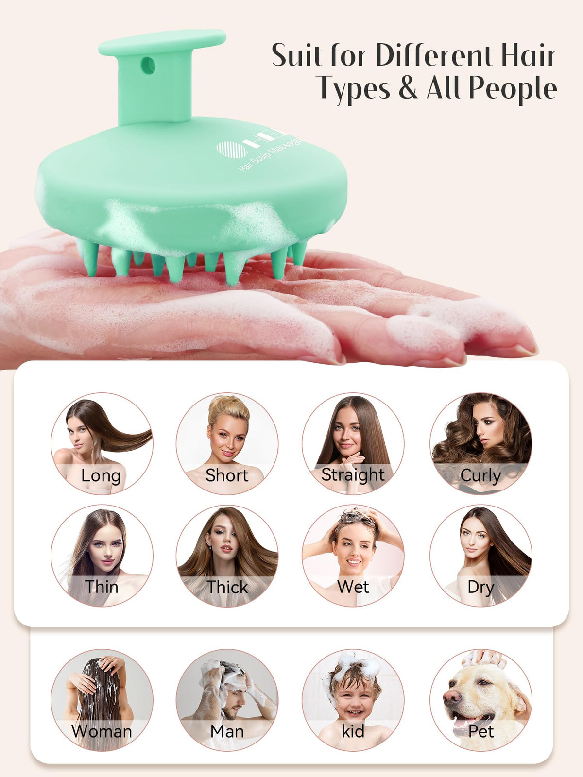 HEETA Silicone Scalp Massager in a hand demonstrating size