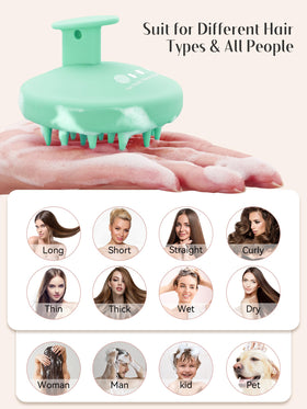 HEETA Silicone Scalp Massager in a hand demonstrating size