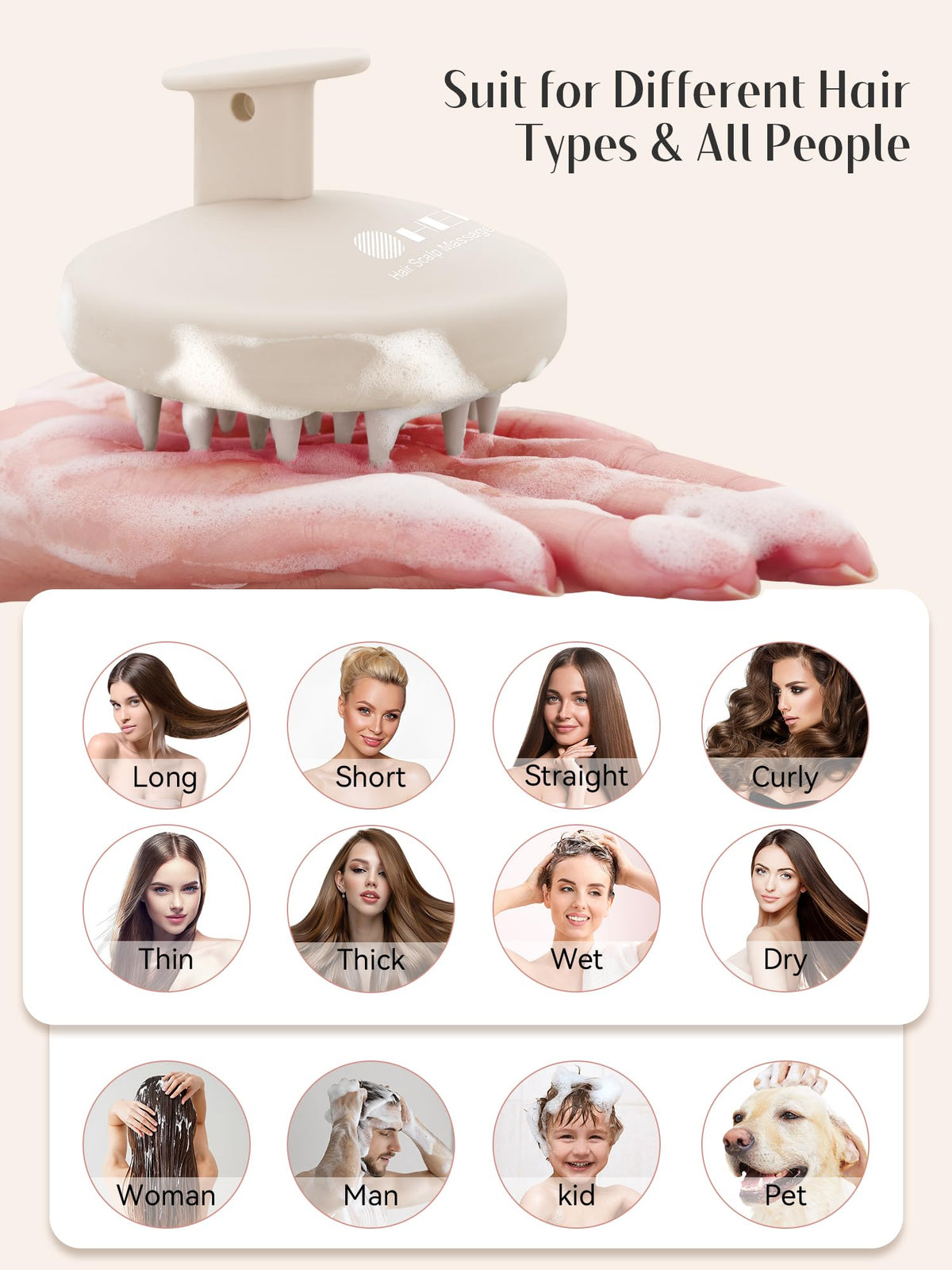 HEETA Silicone Scalp Massager on a bathroom counter