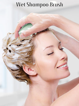 HEETA Silicone Scalp Massager on a bathroom countertop