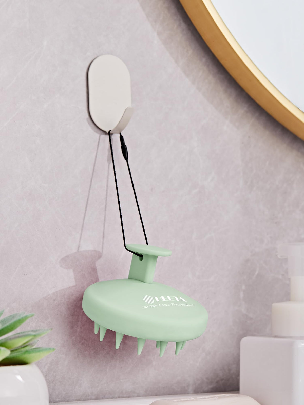 HEETA Silicone Scalp Massager with hair care products