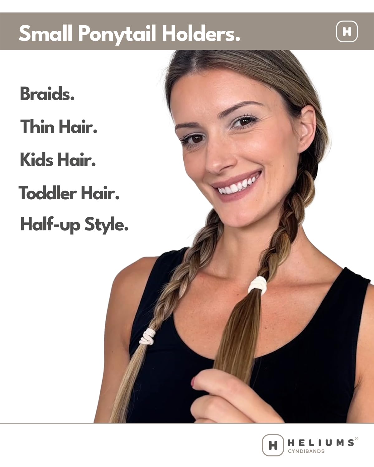 Heliums Small Soft Hair Ties Navy Blue in use on hair