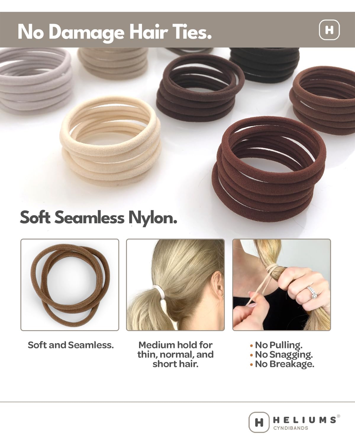 Heliums Thin Hair Ties Light Brown showing packaging