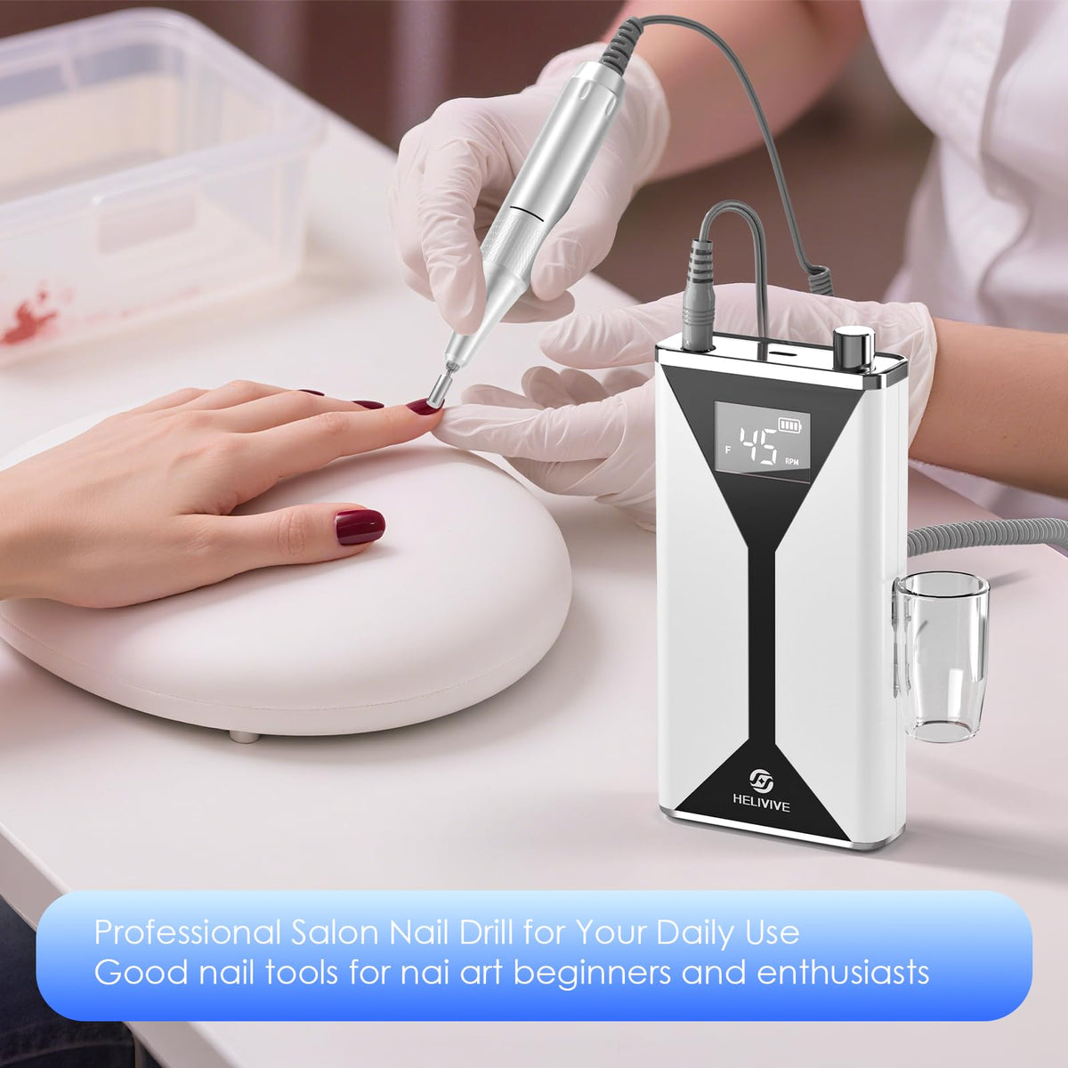 HELIVIVE Electric Nail Drill charging with Type-C cable