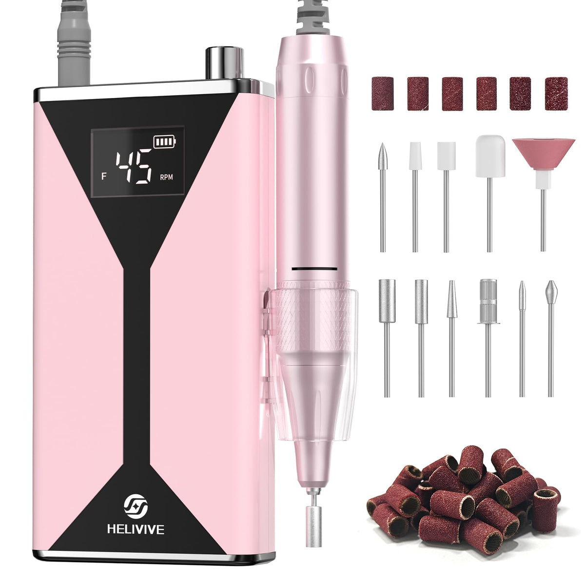 HELIVIVE Electric Nail Drill front view with ergonomic design