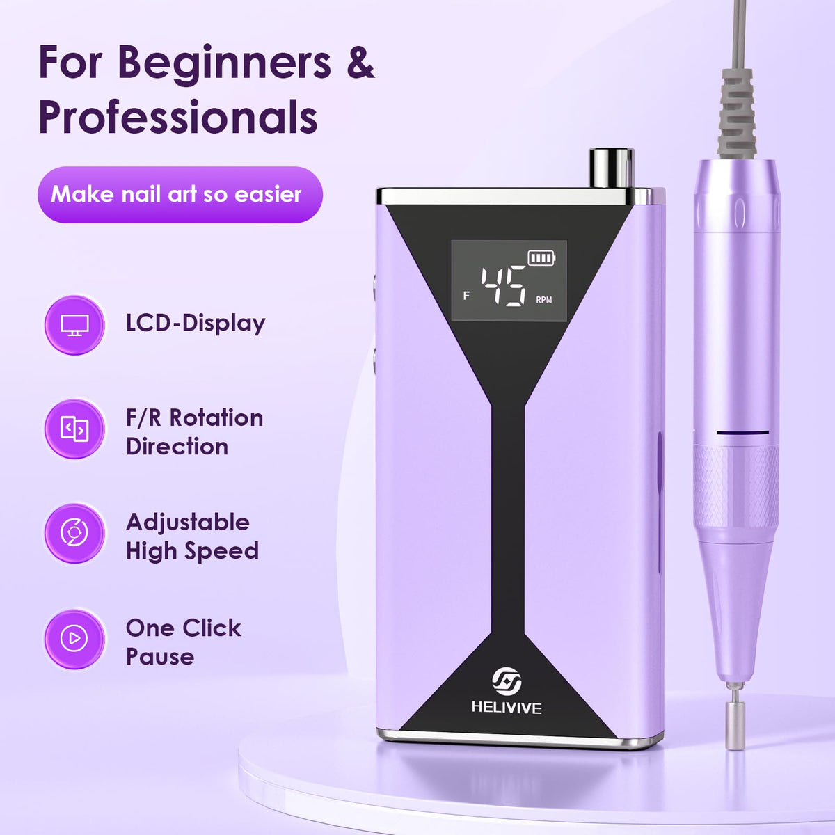 HELIVIVE Electric Nail Drill packaging with product details