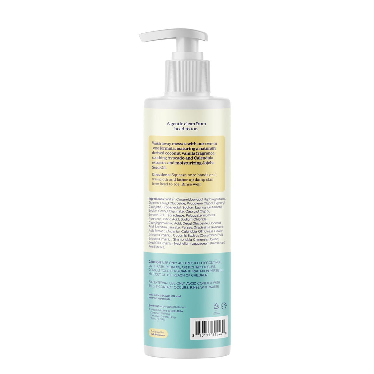 Hello Bello Baby Shampoo & Body Wash back view showing label