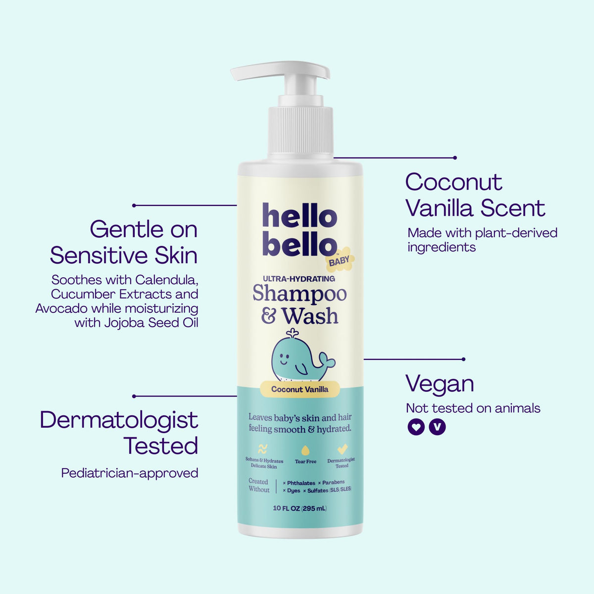 Hello Bello Baby Shampoo & Body Wash bottle with coconut vanilla scent