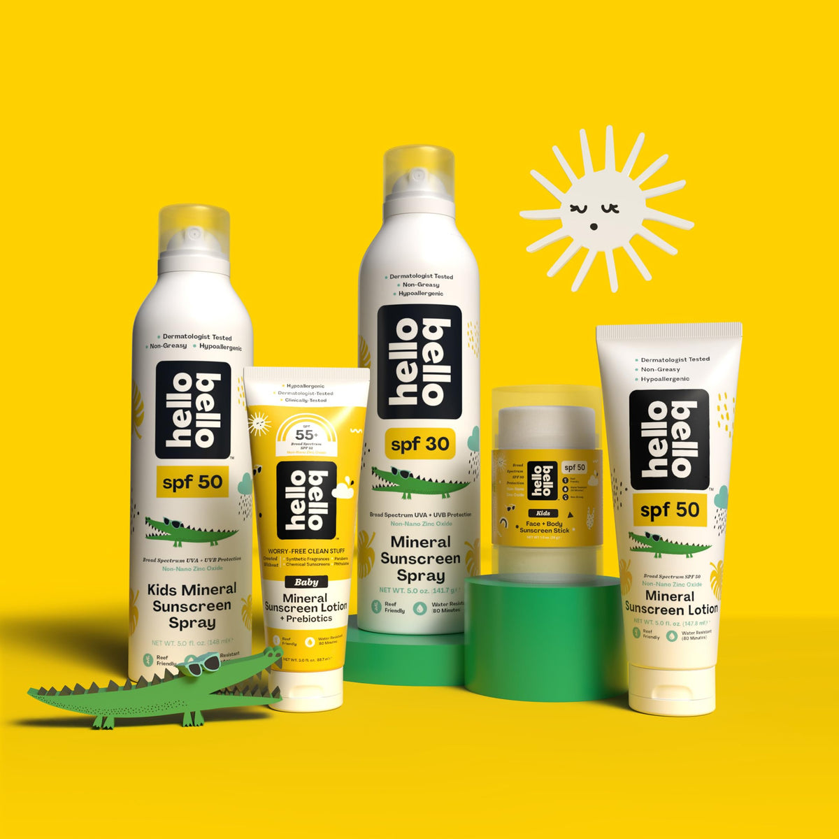 Hello Bello Kids Sunscreen Spray SPF50 with beach toys