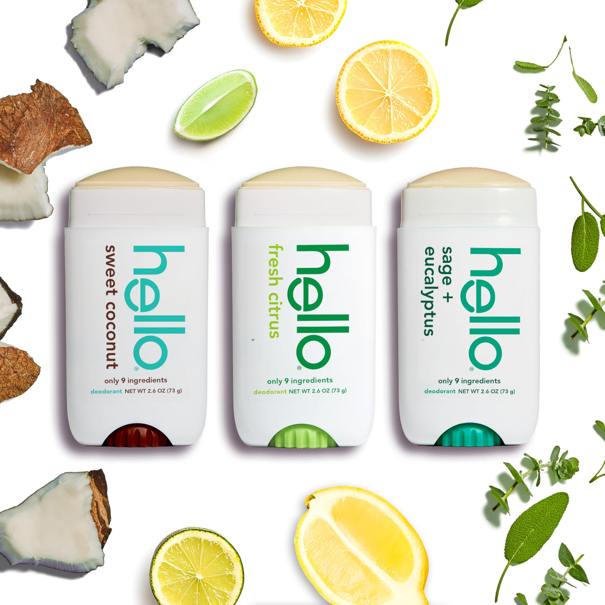 hello Deodorant Variety Pack displayed on a bathroom counter