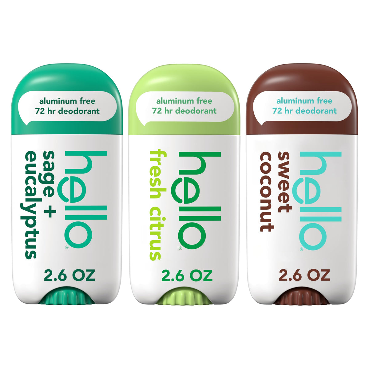 hello Deodorant Variety Pack front view with three scents