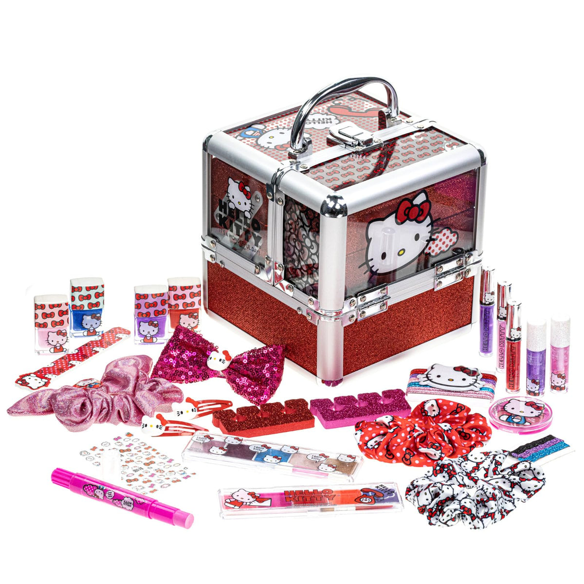 Hello Kitty Makeup Train Case Deluxe Beauty Set front view