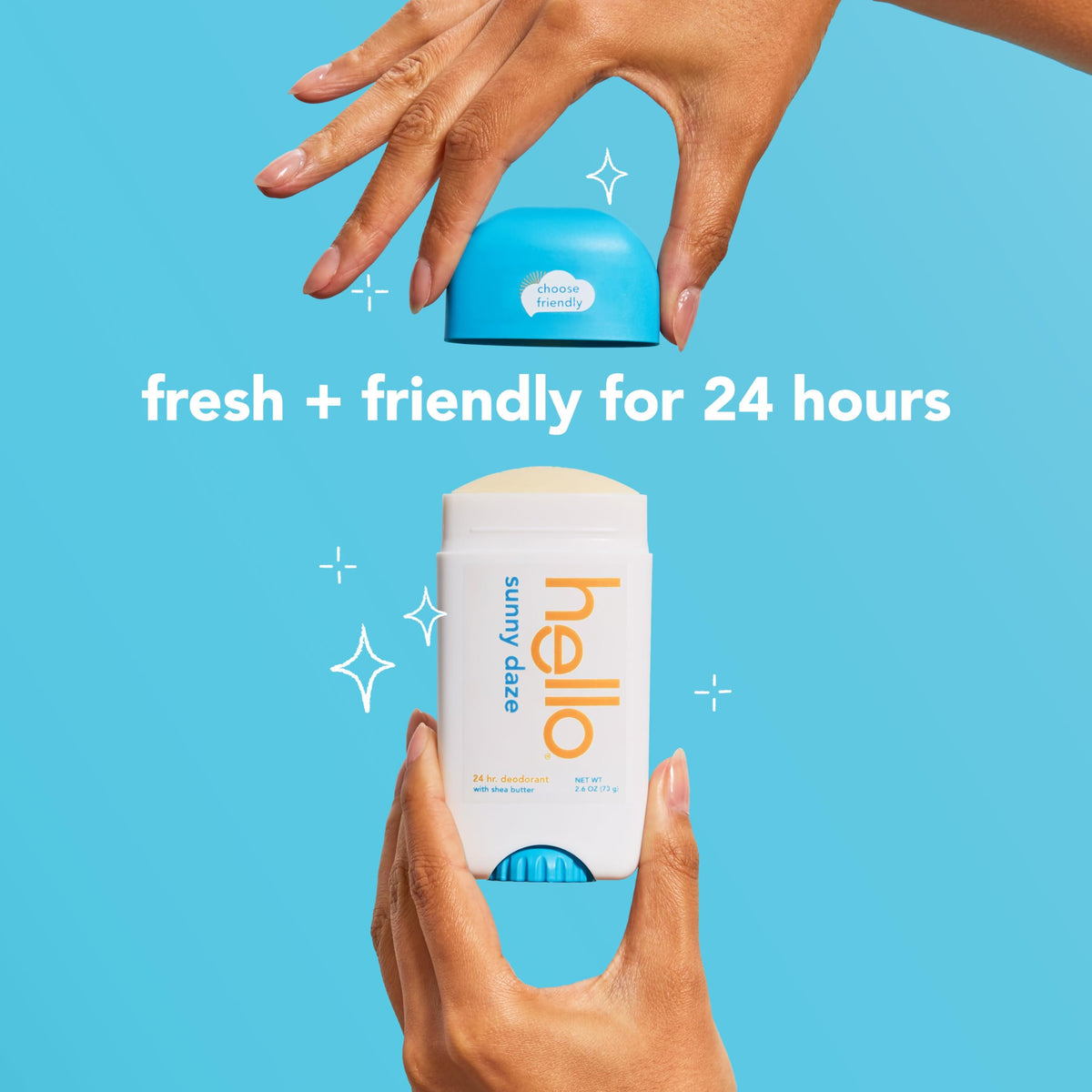 hello Sunny Daze Aluminum Free Deodorant on a bathroom counter