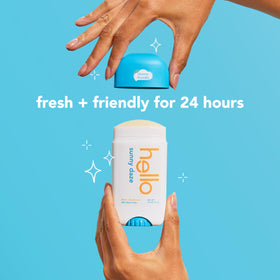 hello Sunny Daze Aluminum Free Deodorant on a bathroom counter