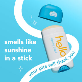 hello Sunny Daze Deodorant stick showing vibrant packaging