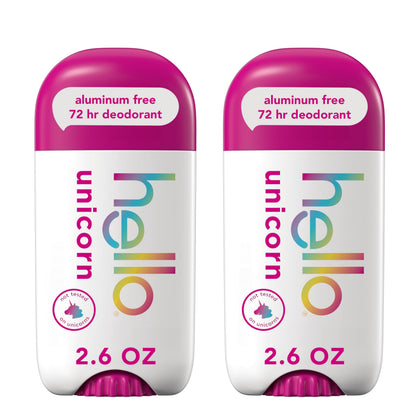 hello Unicorn Aluminum Free Deodorant front view, two sticks