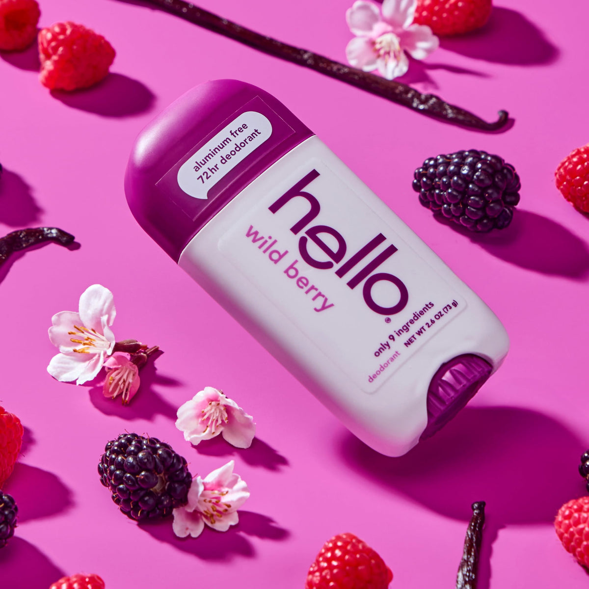 hello Wild Berry Deodorant lifestyle scene on bathroom counter