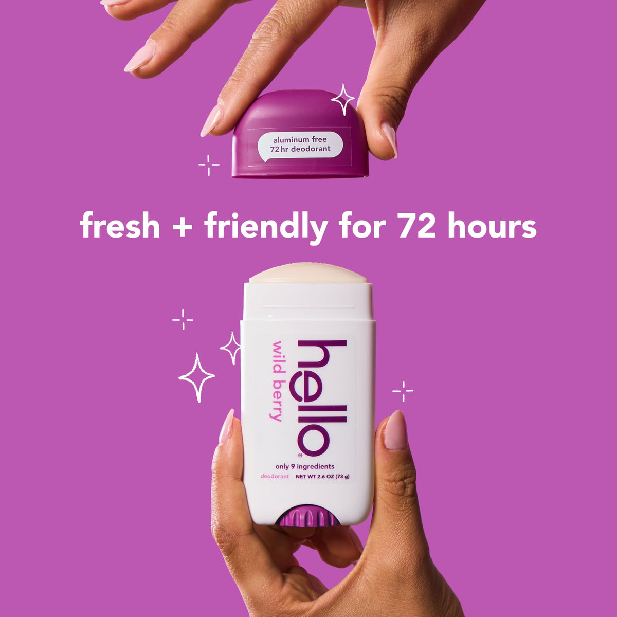 hello Wild Berry Deodorant showing juicy raspberry and mandarin scent
