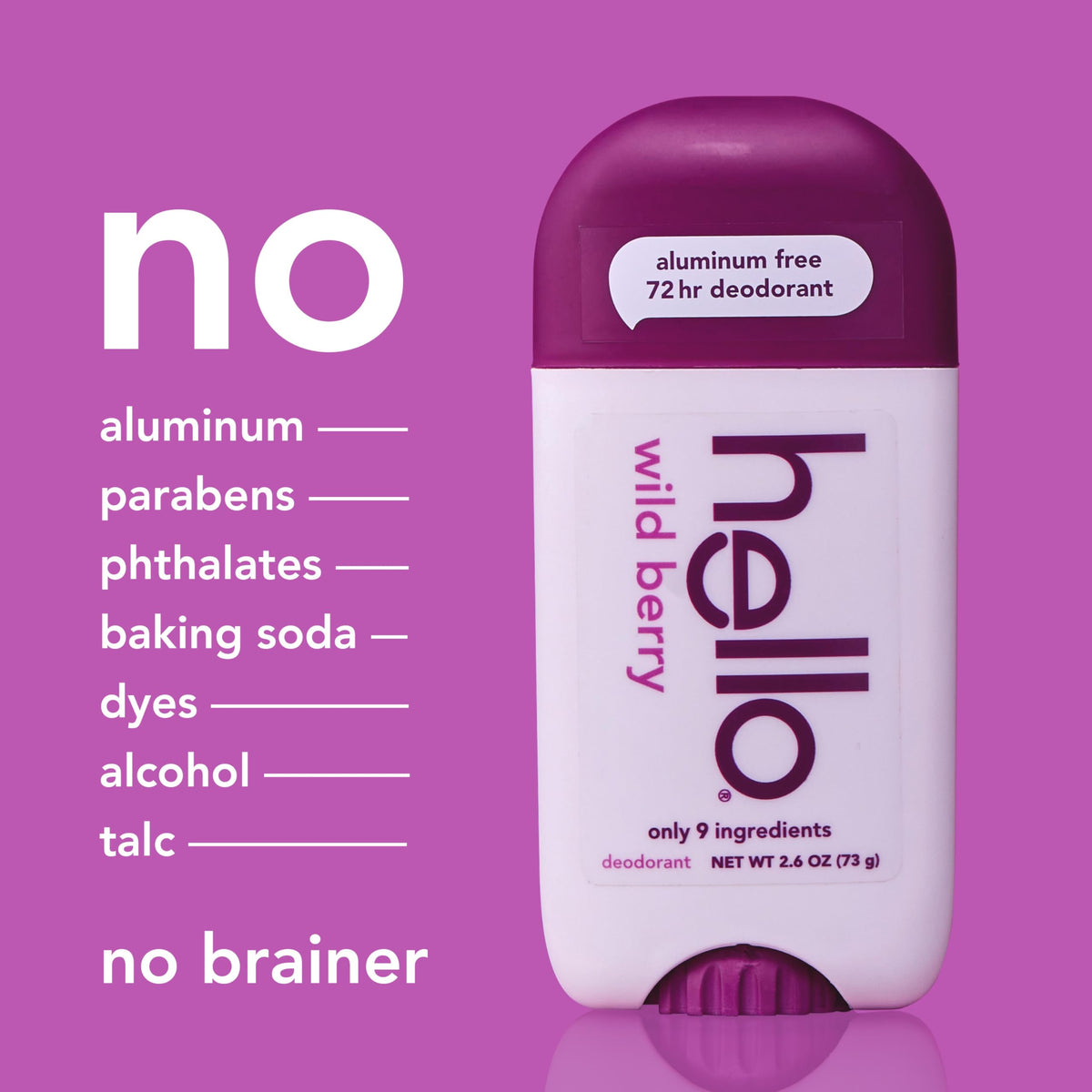 hello Wild Berry Deodorant stick in hand, ready for use