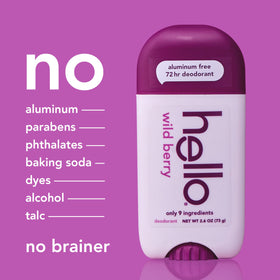 hello Wild Berry Deodorant stick in hand, ready for use