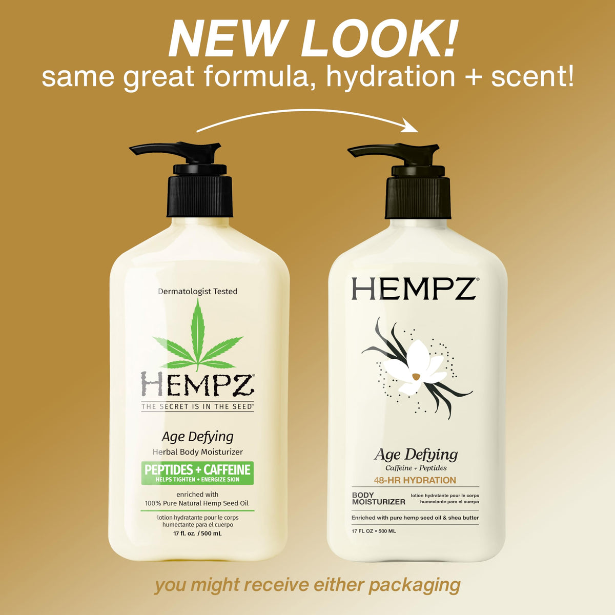Hempz Age-Defy Body and Hand Lotion 17 oz side view