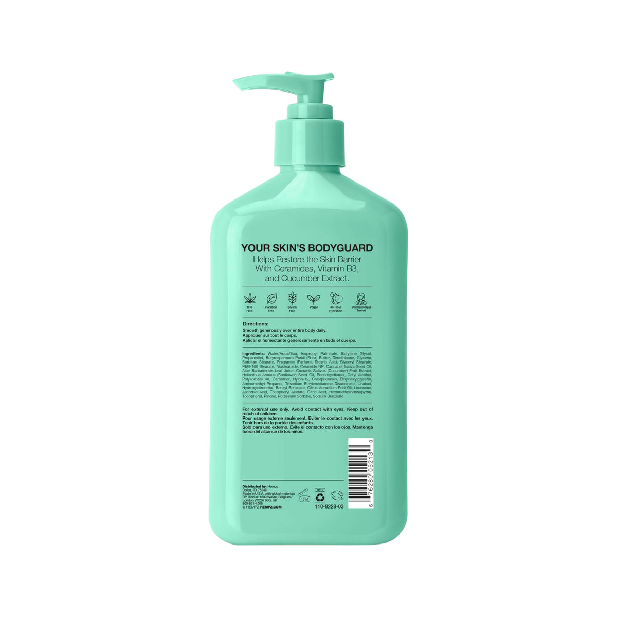 Hempz Cucumber & Aloe Body Lotion 17 Fl Oz with open cap