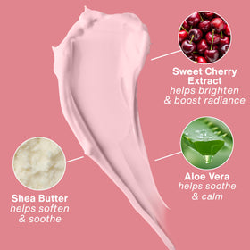 Hempz Dark Red Cherries Body Lotion with cherry and vanilla bean background