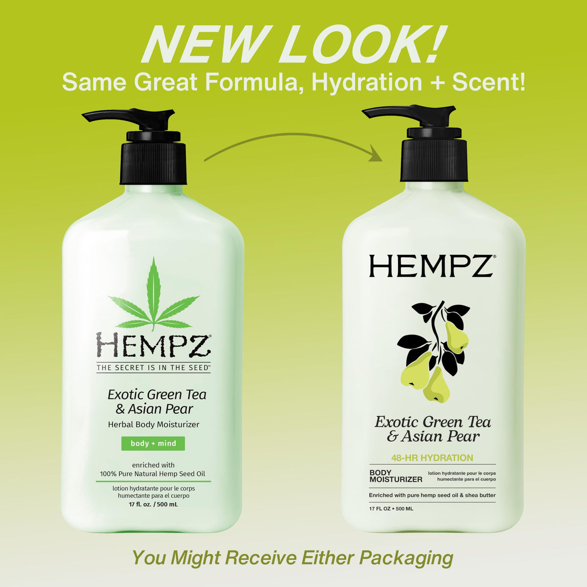 Hempz Exotic Green Tea & Asian Pear lotion bottle side view
