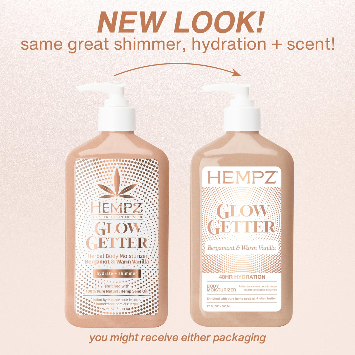 Hempz Glow Getter body lotion with shimmer close-up