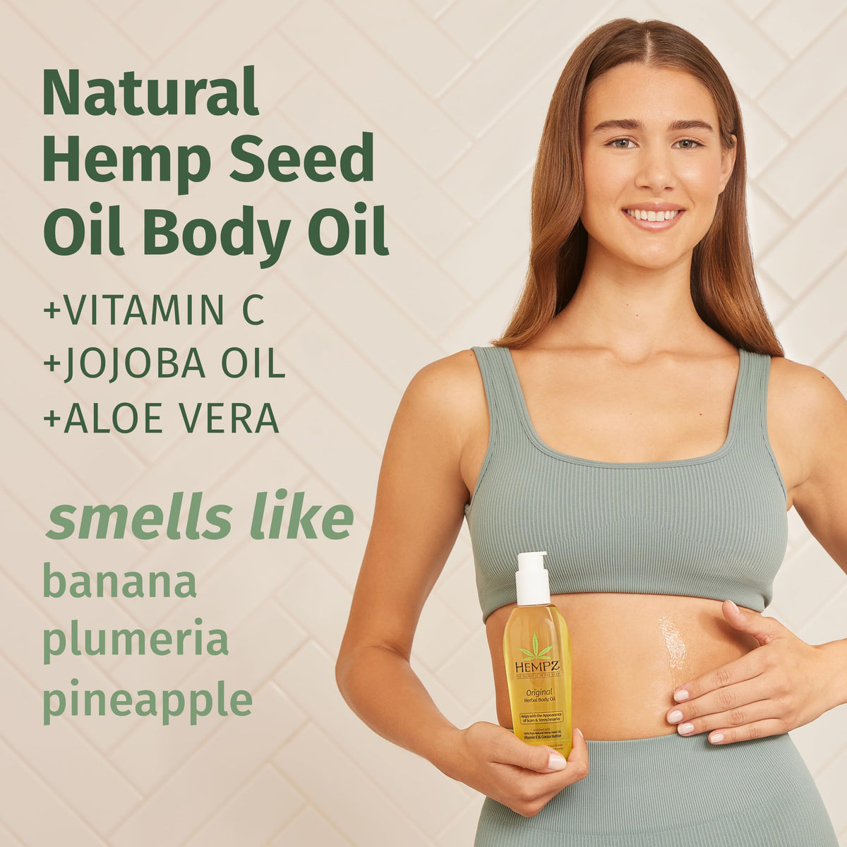 Hempz Hydrating Body Oil 6.76 oz back view showing ingredients