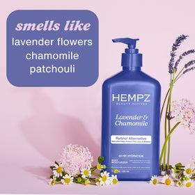 Hempz Lavender & Chamomile Body Lotion back view with ingredients