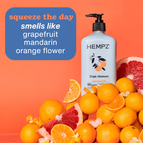 Hempz lotion with ingredients on display