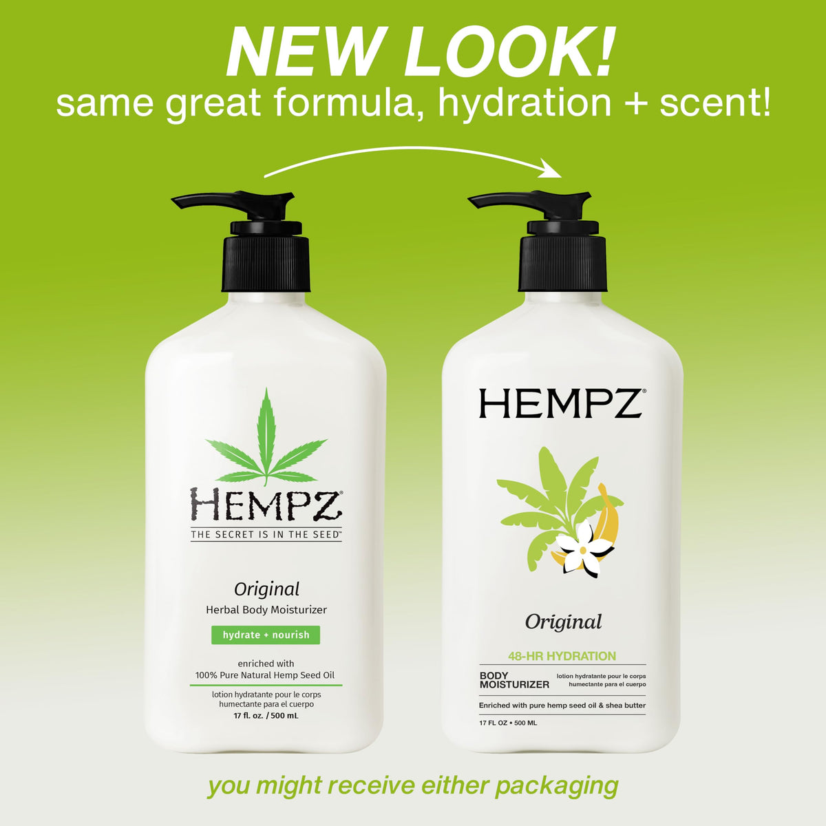 Hempz Original Body Moisturizer 17 oz pump side view