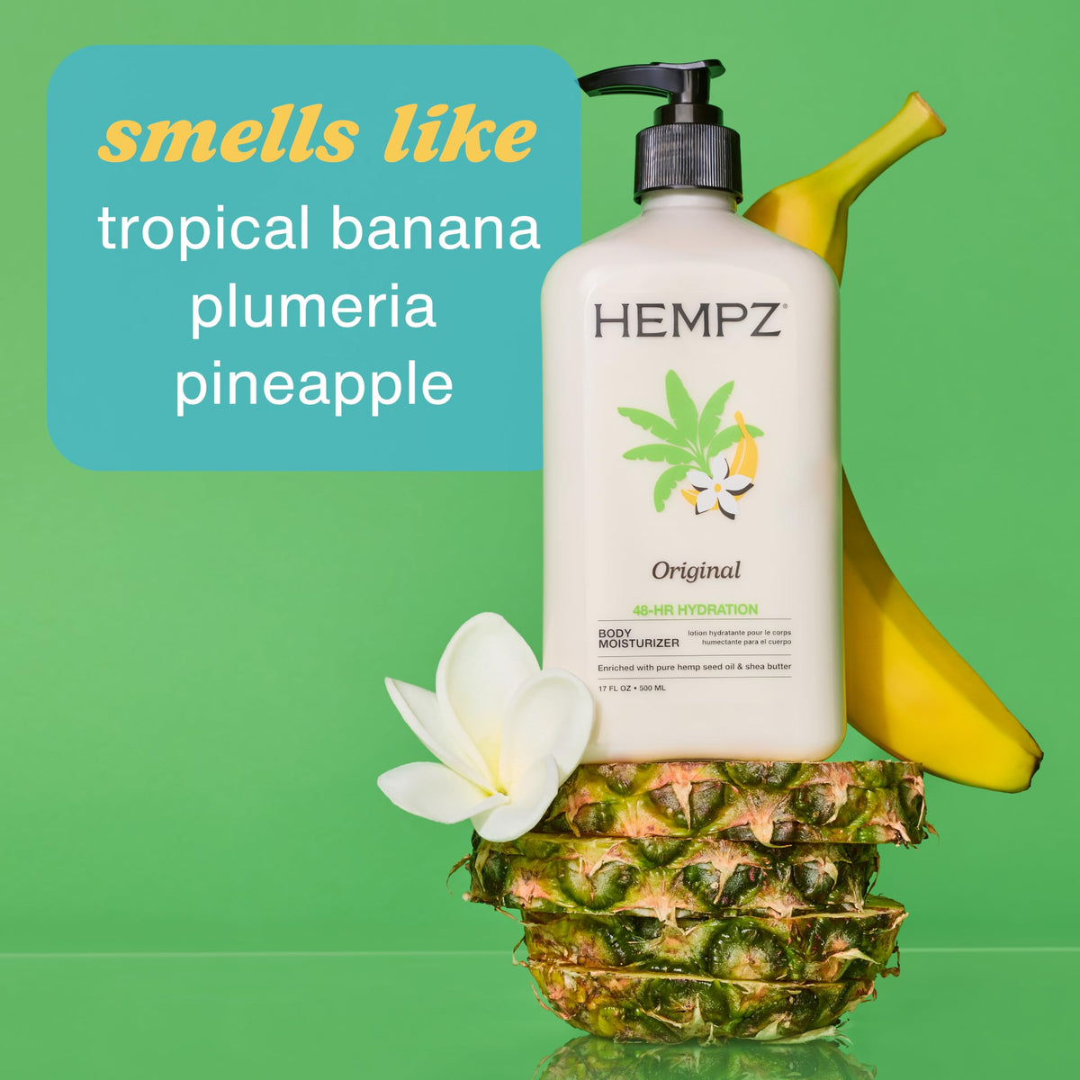 Hempz Original Body Moisturizer 17 oz pump with tropical scent notes