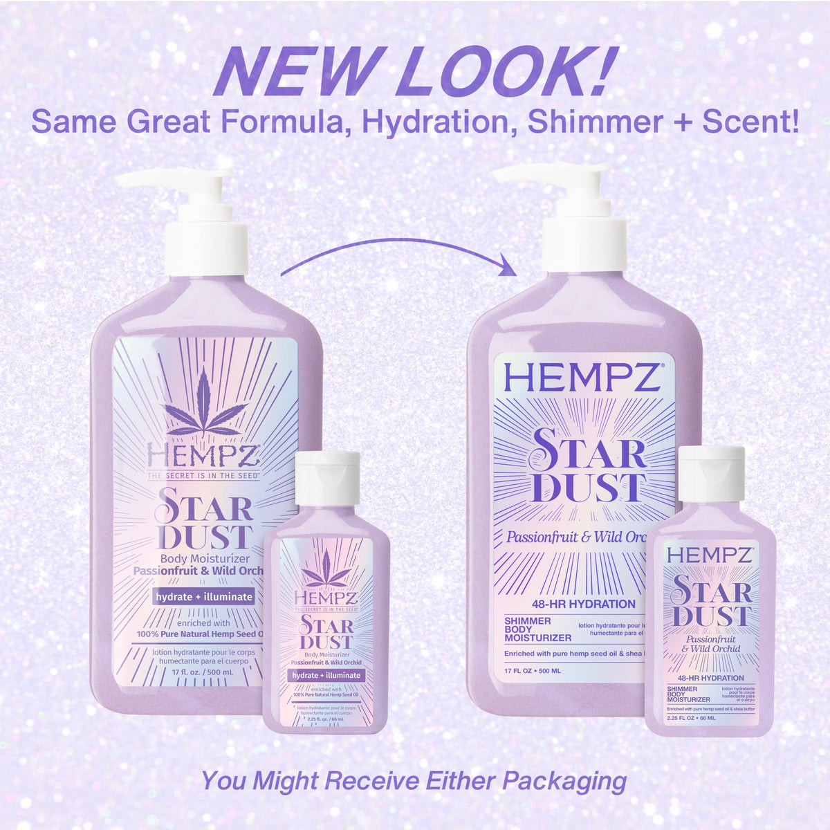 Hempz Star Dust Body Lotion 17 oz back view showing ingredients