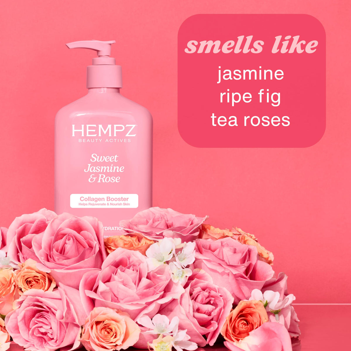 Hempz Sweet Jasmine & Rose Body Moisturizer with floral background
