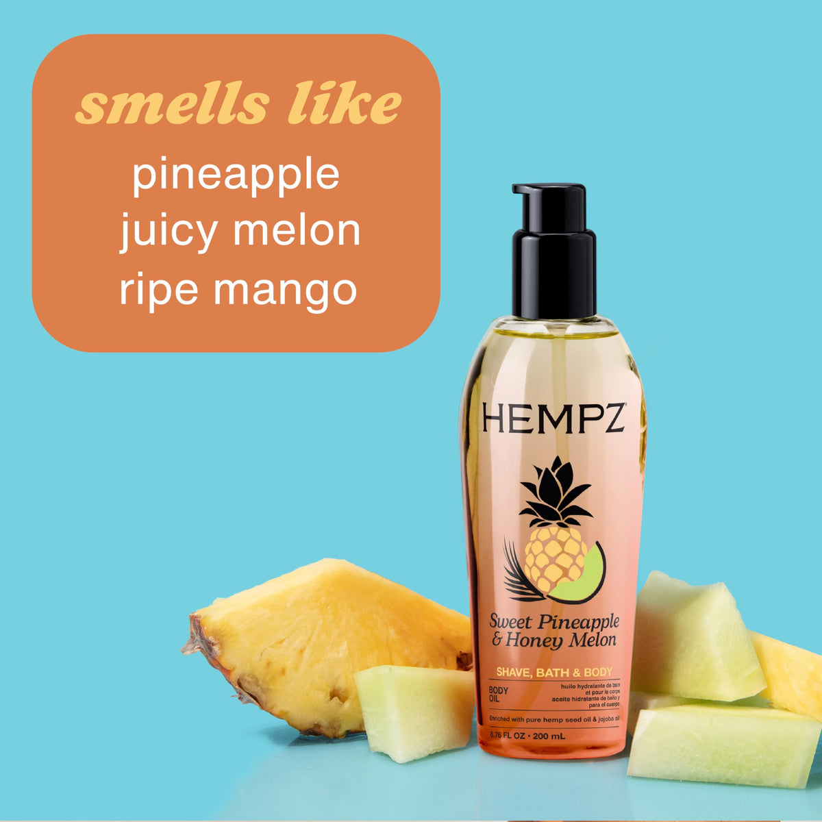 Hempz Sweet Pineapple & Honey Melon Body Oil side view