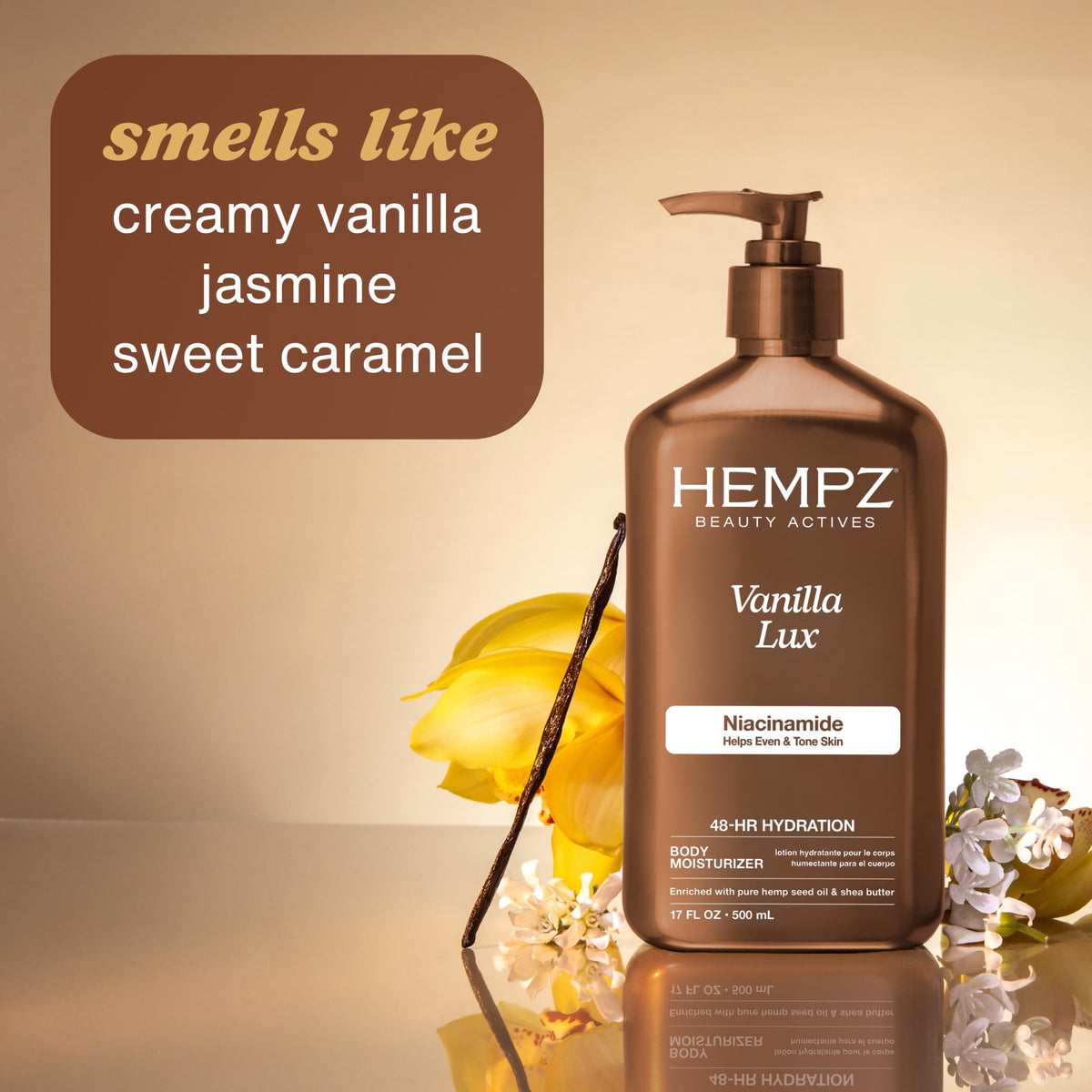 Hempz Vanilla Lux Herbal Body Moisturizer 17 oz side view