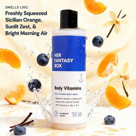 Her Fantasy Box Body Wash bottle with blue and white design
