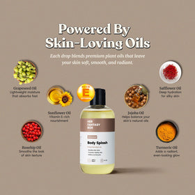 Her Fantasy Box Hydrating Body Oil on a bathroom shelf