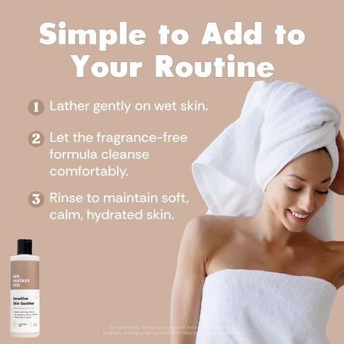 Her Fantasy Box Sensitive Skin Soother Body Wash in bathroom setting