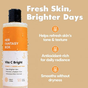Her Fantasy Box Vita C Bright Turmeric Body Wash lifestyle scene in a bathroom