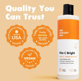 Her Fantasy Box Vita C Bright Turmeric Body Wash with citrus fruits for a fresh look