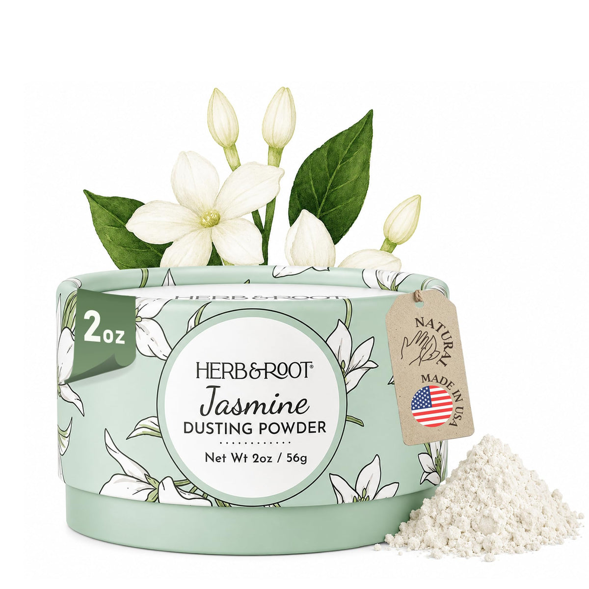 Herb & Root Jasmine Dusting Powder 2 oz front view