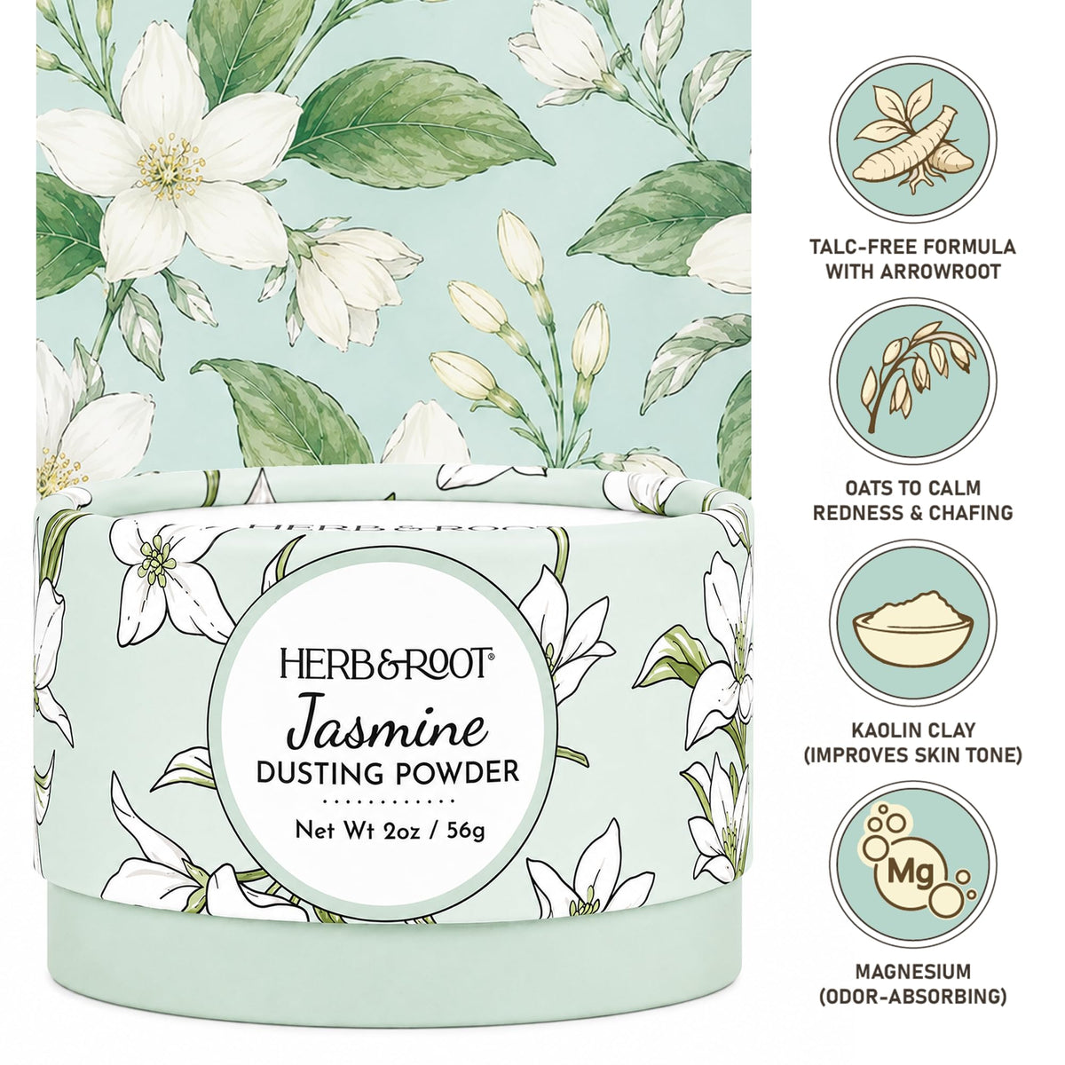 Herb & Root Jasmine Dusting Powder 2 oz packaging