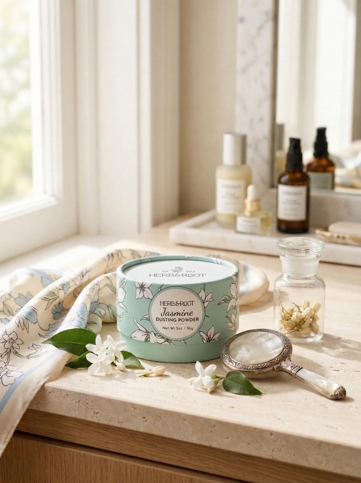 Herb & Root Jasmine Dusting Powder 2 oz with ingredients